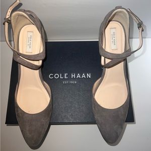 Gray suede wedge heels